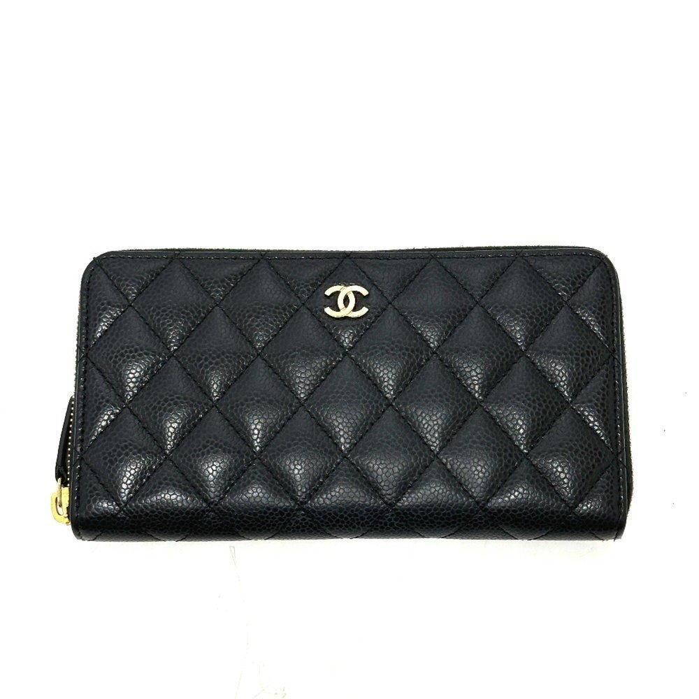 CHANEL Authentic Black Caviar Leather Logo Wallet - Picture 1 of 16
